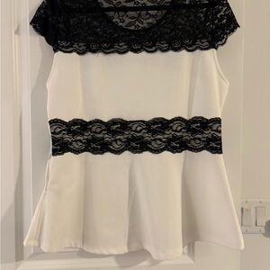 New York & Company Black and White Lace Blouse